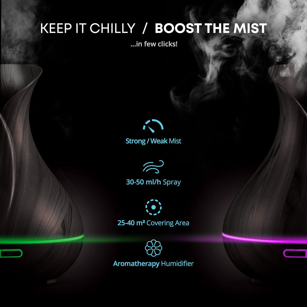 Smart WiFi Ultrasonic Essential Oil Diffuser & Humidifier – 400ml, Alexa & Google Home Compatible, LED & Timer, Dark Brown