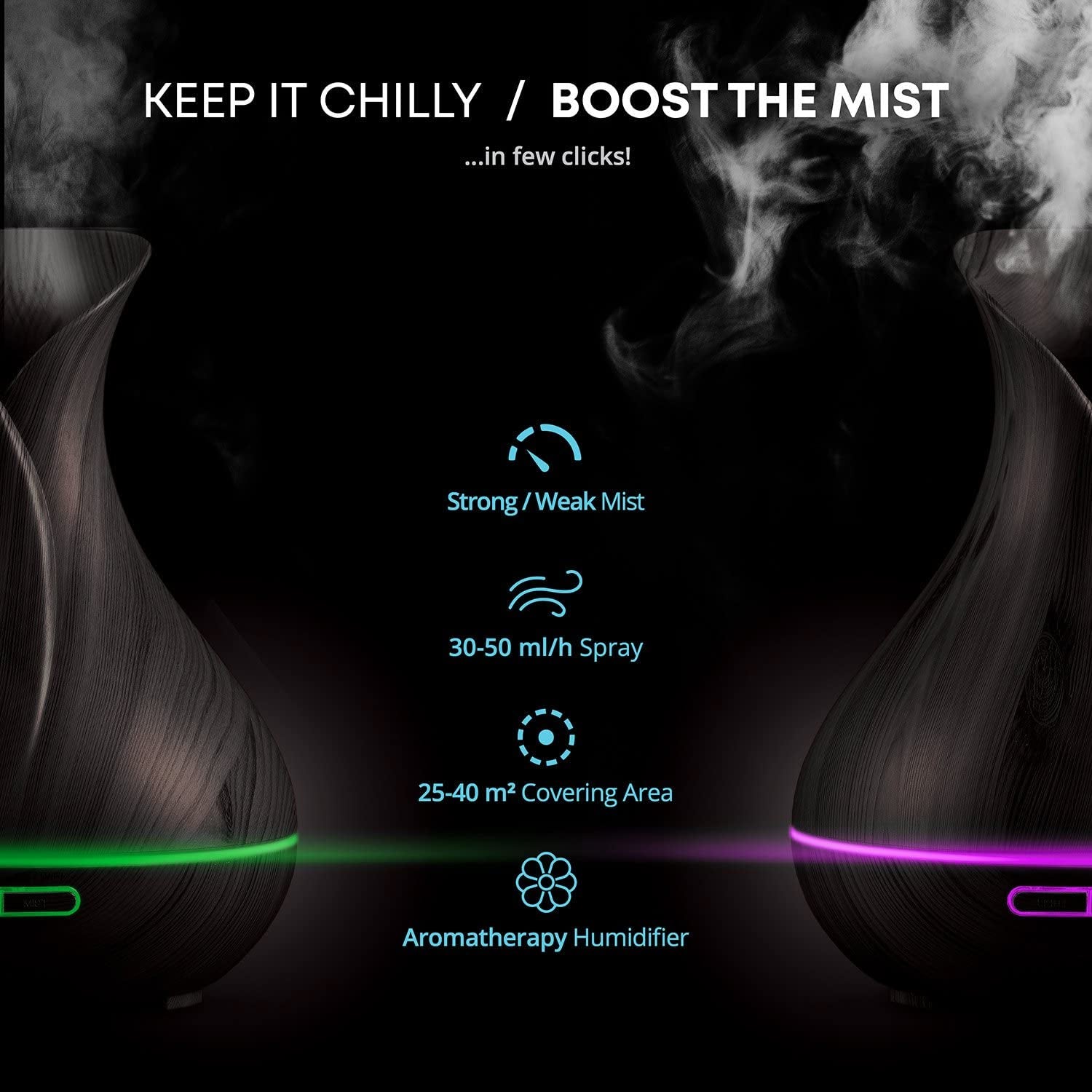 Smart WiFi Ultrasonic Essential Oil Diffuser & Humidifier – 400ml, Alexa & Google Home Compatible, LED & Timer, Dark Brown