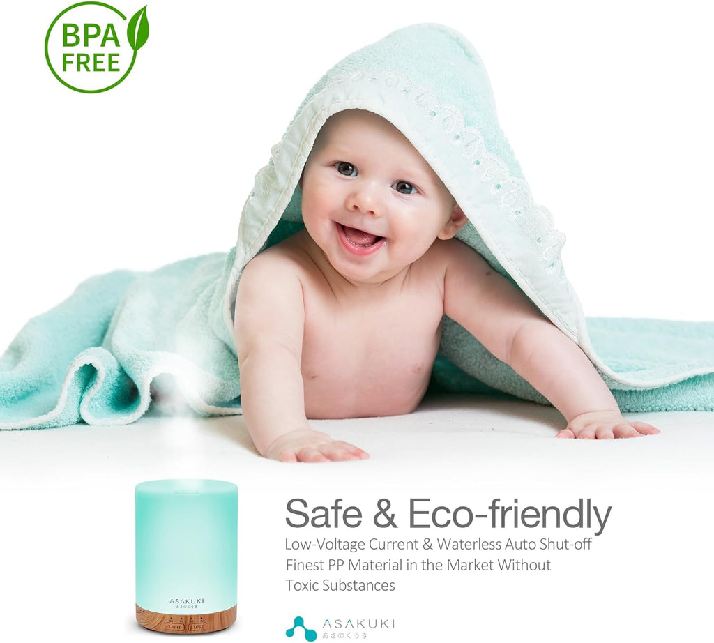 Smart Ultrasonic Essential Oil Diffuser & Humidifier – 300 mL, LED Mood Light, Auto-Shutoff, Quiet Operation — Perfect for Home, Bedroom, Office (Wood-Grain Finish)