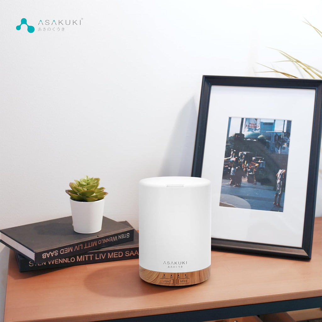 Smart Ultrasonic Essential Oil Diffuser & Humidifier – 300 mL, LED Mood Light, Auto-Shutoff, Quiet Operation — Perfect for Home, Bedroom, Office (Wood-Grain Finish)